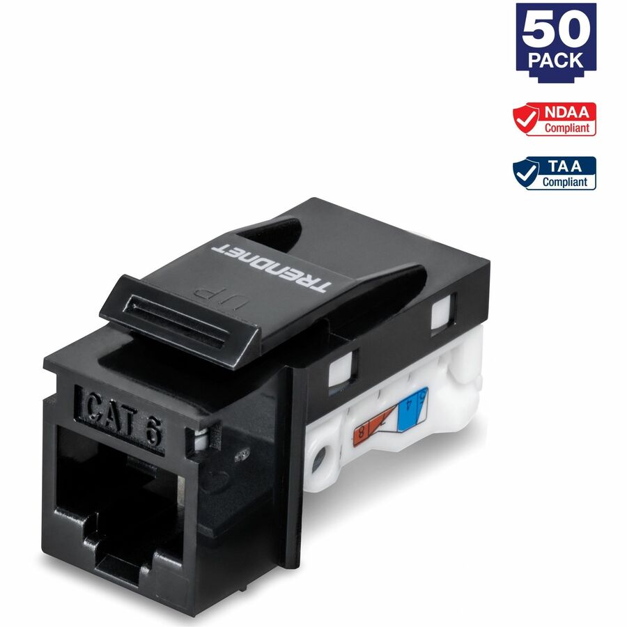 TRENDnet Cat6 Keystone Jack, Black- 50-Pack TC-K50C6BK