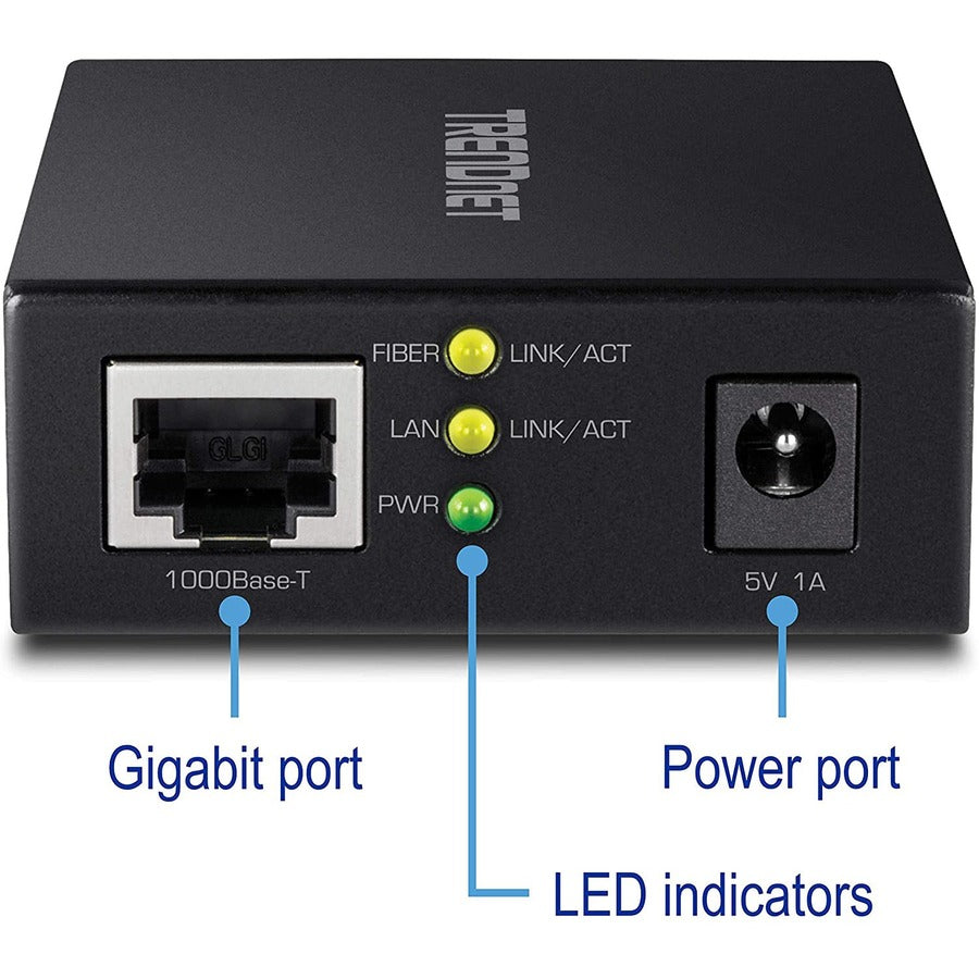 TRENDnet 1000BASE-T to SFP Fiber Media Converter; Gigabit Ethernet to SFP Media Converter; 4Gbps Switching Capactiy; TFC-GSFP TFC-GSFP