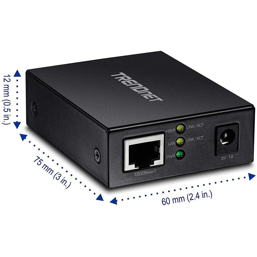 TRENDnet 1000BASE-T to SFP Fiber Media Converter; Gigabit Ethernet to SFP Media Converter; 4Gbps Switching Capactiy; TFC-GSFP TFC-GSFP