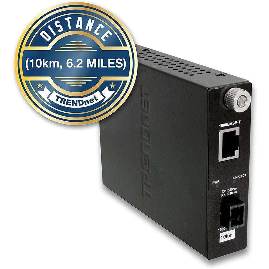 TRENDnet Intelligent 1000Base-T to 1000Base-LX Dual Wavelength Single Mode SC Fiber Media Converter (10km/6.2miles) Fiber to Ethernet Converter; Fiber Port; RJ-45; Lifetime Protection; TFC-1000S10D5 TFC-1000S10D5