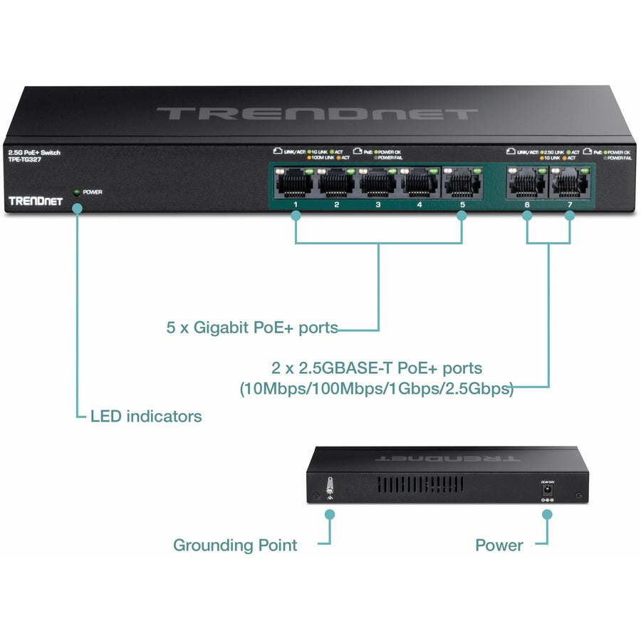 Commutateur PoE+ multi-Gig à 7 ports TRENDnet TPE-TG327