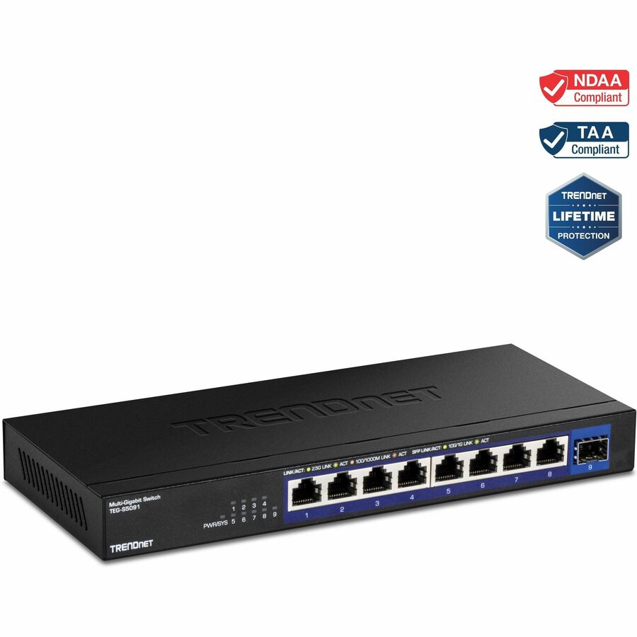 Commutateur non géré TRENDnet 9 ports 2,5G avec port SFP+ 10G TEG-S5091