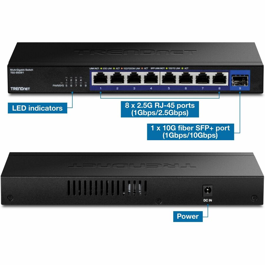 Commutateur non géré TRENDnet 9 ports 2,5G avec port SFP+ 10G TEG-S5091