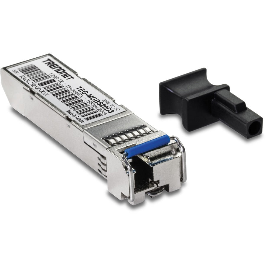 TRENDnet SFP to RJ45 Dual Wavelength Single-Mode LC Module; TEG-MGBS20D3; Must Pair w/ TEG-MGBS20D5 or a Compatible Module; Up to 20 km (12.4 miles); Bi-Directional (WDM) SFP; Lifetime Protection TEG-MGBS20D3