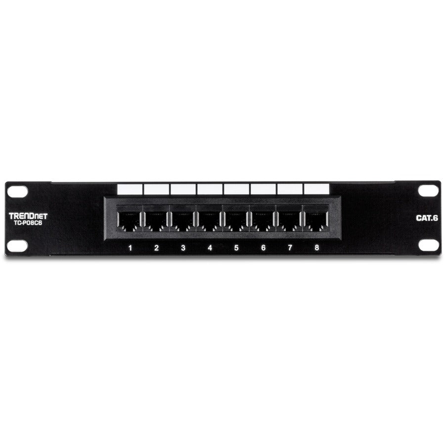 TRENDnet 8-Port Cat6 Unshielded Patch Panel, TC-P08C6, Rackmount, 10 Inch Wide, 8 x Gigabit RJ-45 Ethernet Ports, Pre-numbered Ports, 250 Mhz Connection, Color Coded Labeling, 110 IDC Terminal Blocks TC-P08C6