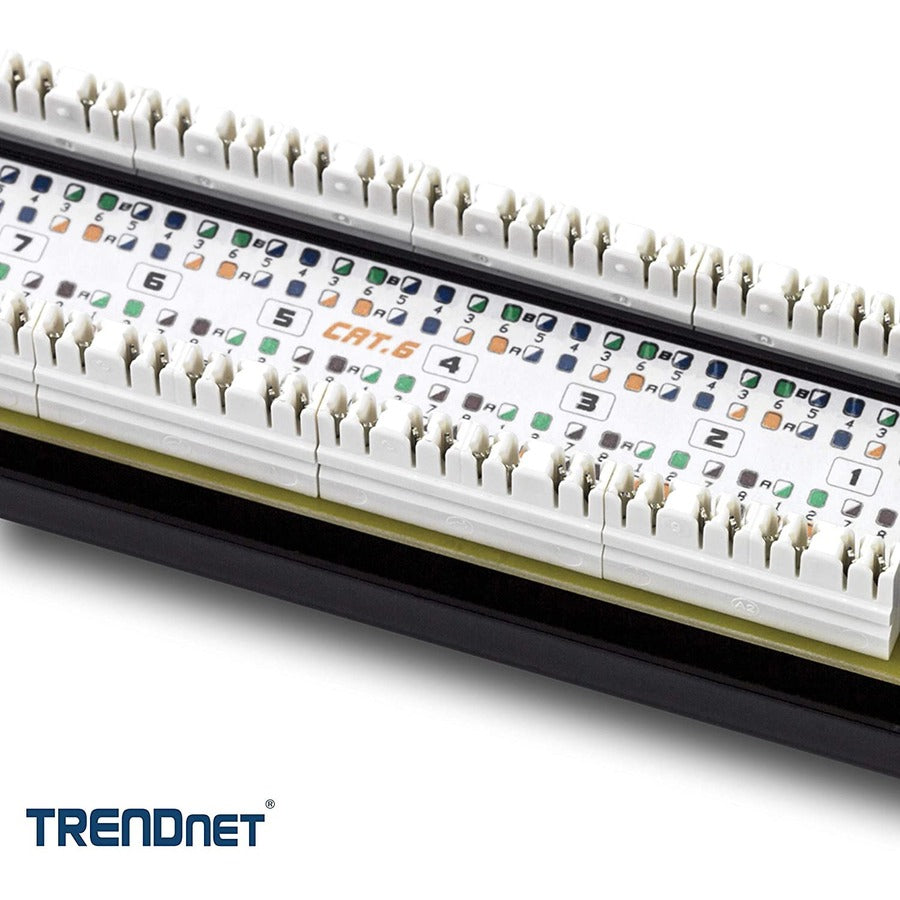 TRENDnet 8-Port Cat6 Unshielded Patch Panel, TC-P08C6, Rackmount, 10 Inch Wide, 8 x Gigabit RJ-45 Ethernet Ports, Pre-numbered Ports, 250 Mhz Connection, Color Coded Labeling, 110 IDC Terminal Blocks TC-P08C6