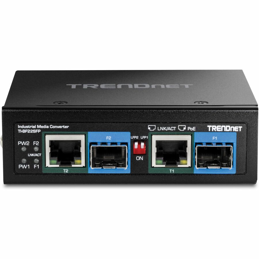 TRENDnet 2-Port Industrial SFP to Gigabit PoE++ Media Converter TI-BF22SFP