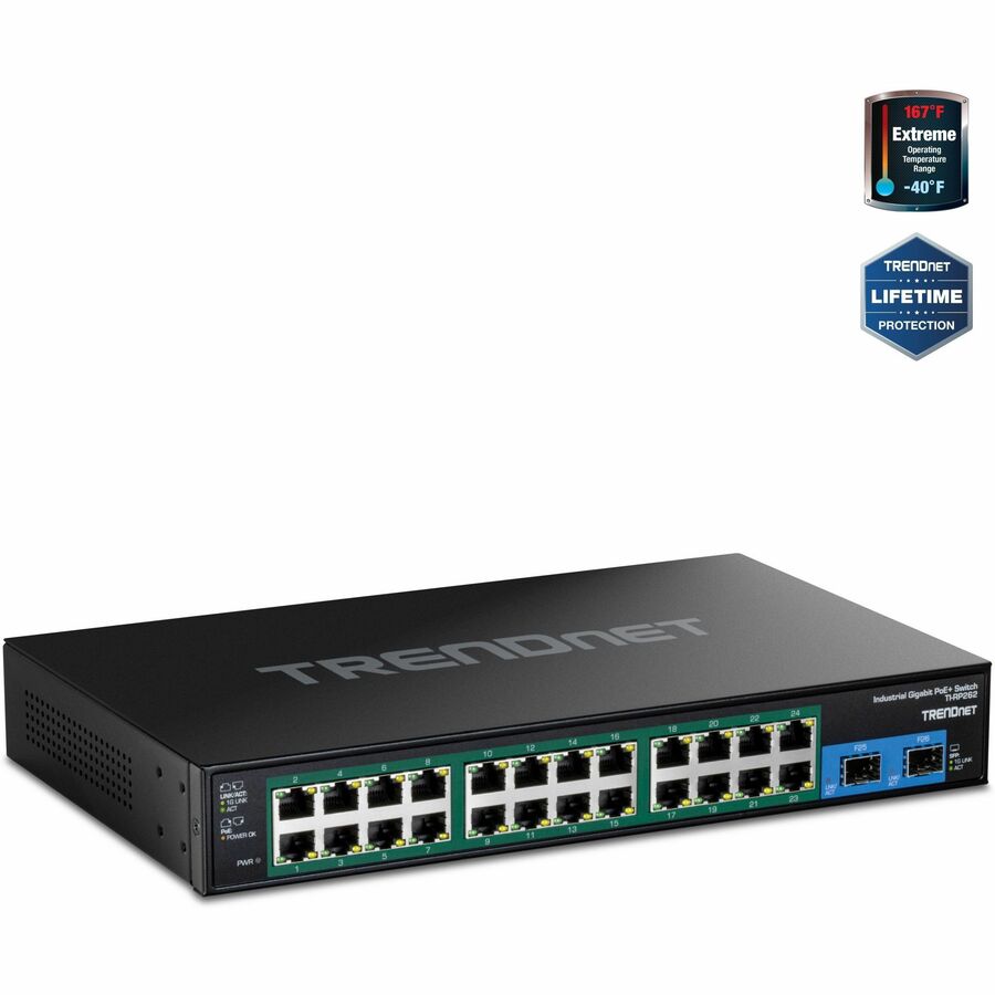 TRENDnet 26-Port Hardened Industrial Gigabit PoE+ Rackmount Switch TI-RP262