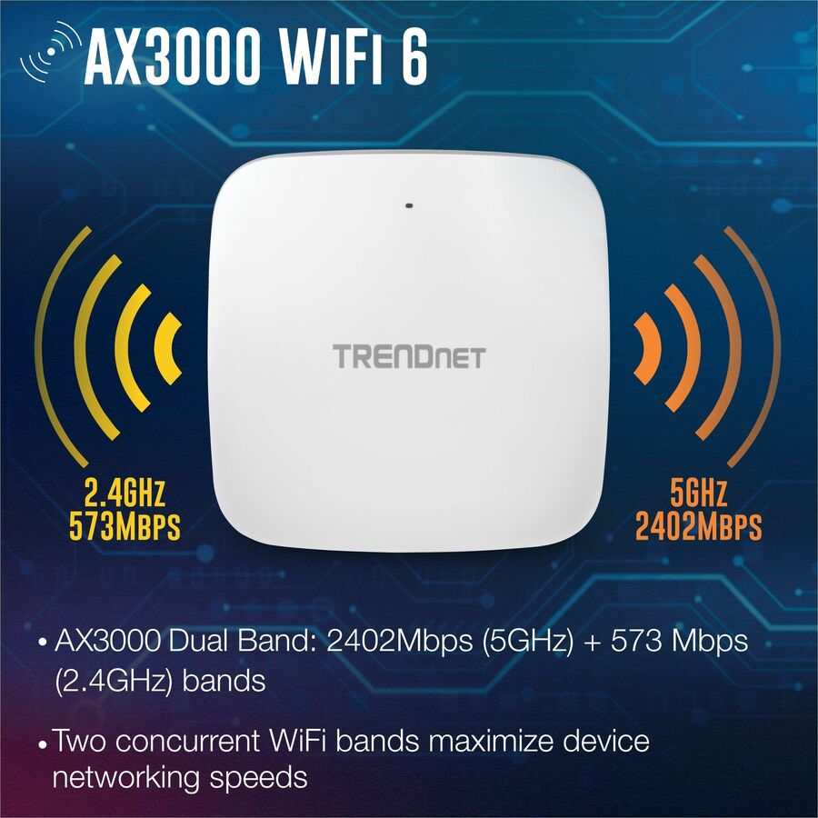 TRENDnet TEW-923DAP Dual Band IEEE 802.11 a/b/g/n/ac/ax 2.91 Gbit/s Wireless Access Point - Indoor - TAA Compliant TEW-923DAP