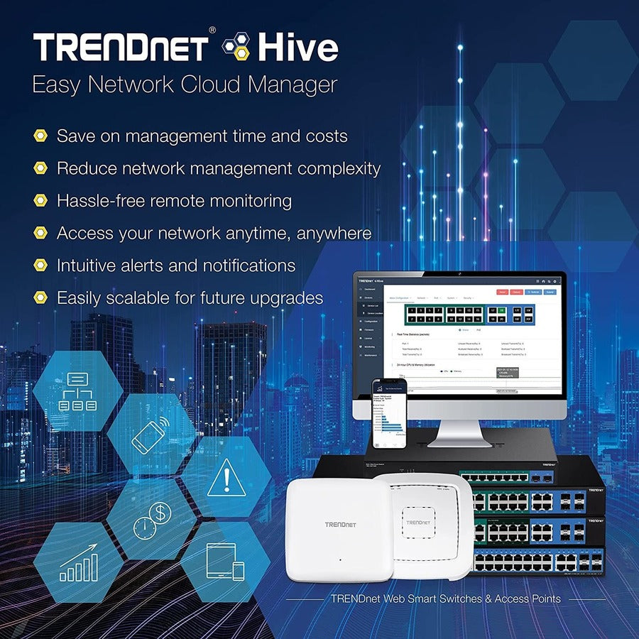 TRENDnet 28-Port Gigabit Web Smart PoE+ Switch with 24 Gigabit PoE+ Ports; TPE-30284; 4 x 10G SFP+ slots; 370W PoE power;VLAN; QoS; LACP; IPv4/IPv6 Static Routing TPE-30284