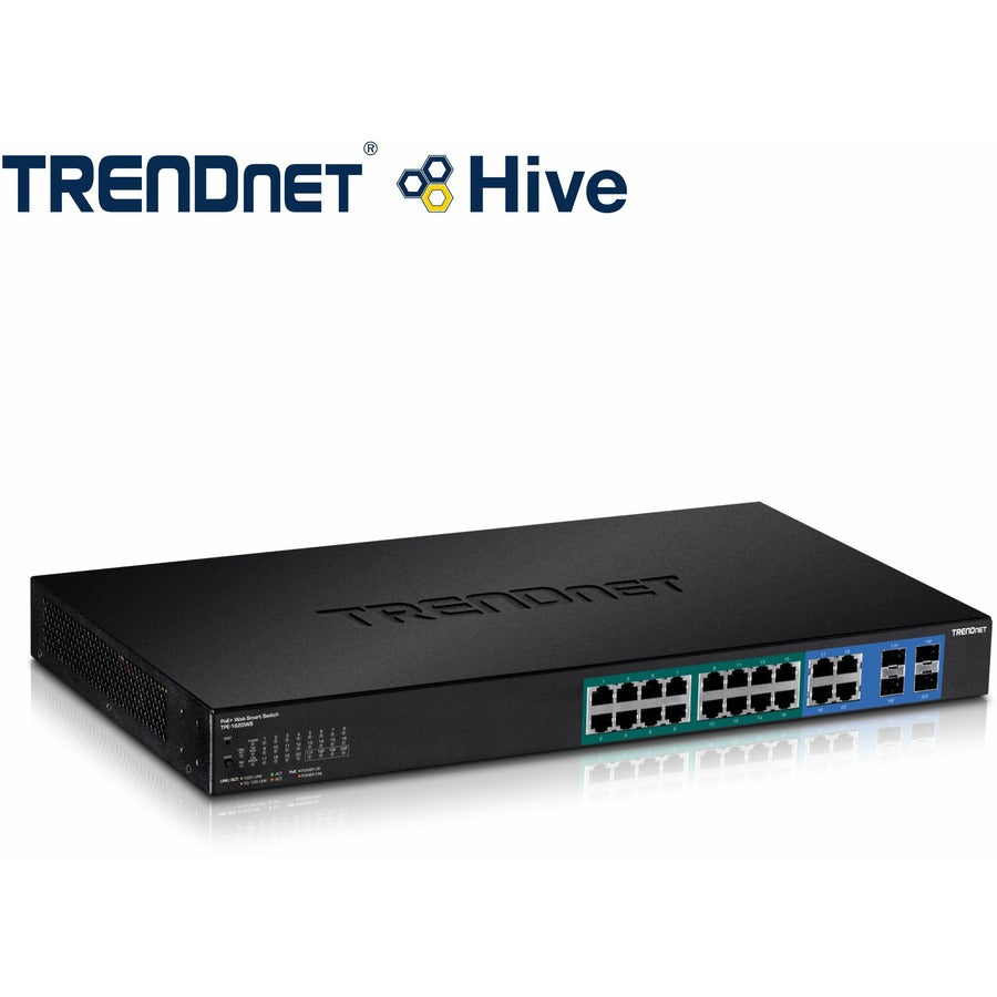 TRENDnet 20-Port Gigabit PoE+ Web Smart PoE+ Switch, 16 x Gigabit PoE+ Ports, 4 x Shared Gigabit Ports, Up To 30W Per Port, 185W Total Power Budget, Rack Mountable, Black, TPE-1620WS TPE-1620WS