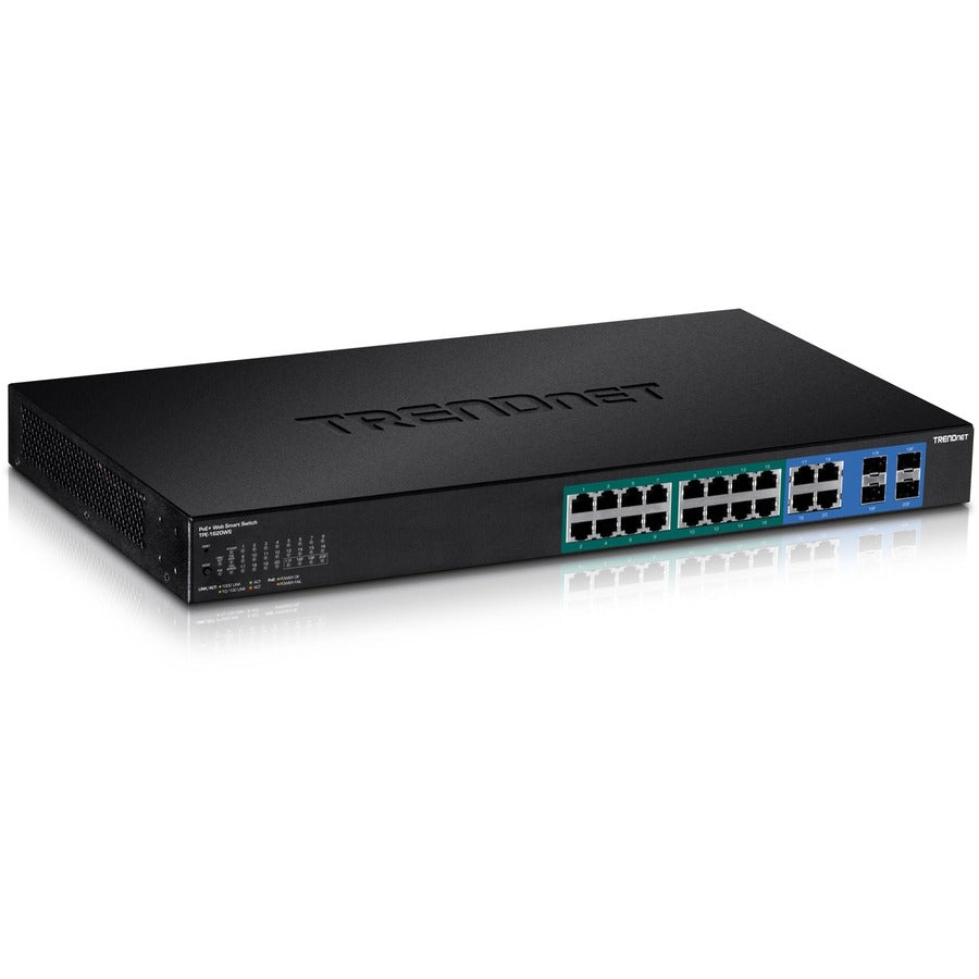 TRENDnet 20-Port Gigabit PoE+ Web Smart PoE+ Switch, 16 x Gigabit PoE+ Ports, 4 x Shared Gigabit Ports, Up To 30W Per Port, 185W Total Power Budget, Rack Mountable, Black, TPE-1620WS TPE-1620WS