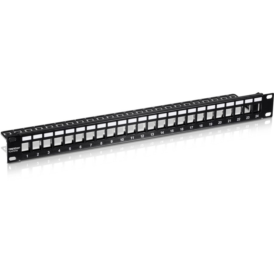 TRENDnet 24-Port Blank Keystone Shielded 1U Patch Panel, 1U 19" Rackmount Housing, Protects Against EMI/RFI Noise, Recommended With TC-K06C6A Cat6A Keystone Jacks (Sold Separately), Black, TC-KP24S TC-KP24S