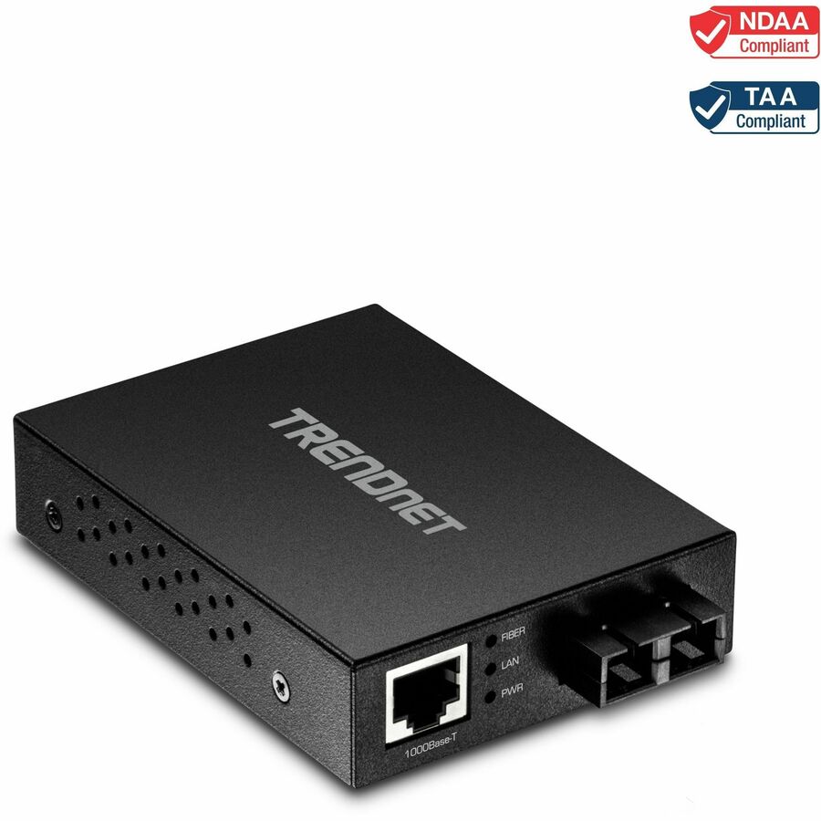 TRENDnet 1000Base-T to 1000Base-SX Multi-Mode SC Fiber Converter; Up to 550m (1800 ft.); 2 Gbps Switching Capacity; TFC-GMSC TFC-GMSC