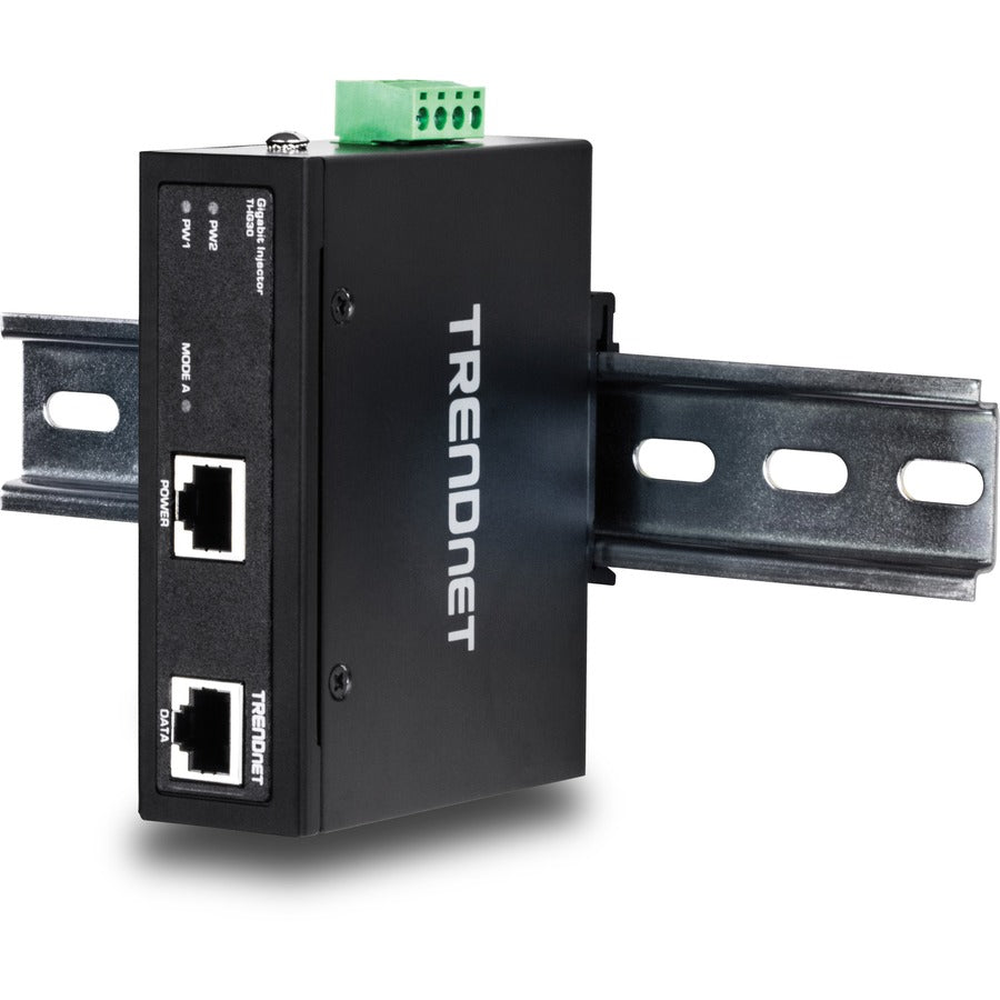 Injecteur PoE+ Gigabit industriel renforcé TRENDnet, rail DIN, montage mural, boîtier classé IP30, rail DIN et supports muraux inclus, TI-IG30 TI-IG30