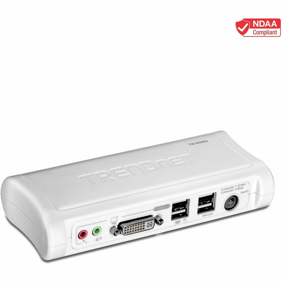 TRENDnet 2-Port DVI USB KVM Switch & Cable Kit with Audio, Manage Two PCs, 2 x USB Keyboard & Mouse Ports, 2 x Bonus USB 2.0 Ports, 2 Way Audio Support, TK-204UK TK-204UK