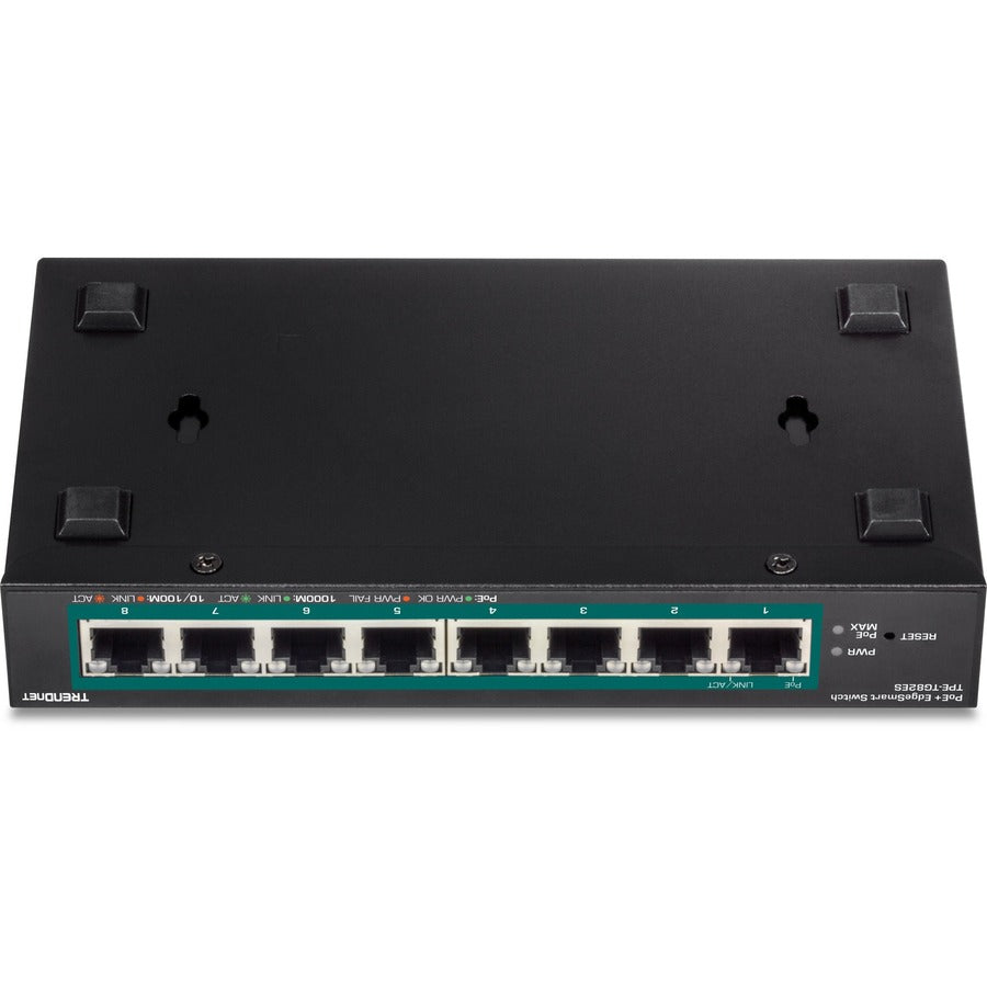 TRENDnet Switch Gigabit EdgeSmart PoE+ 8 ports, 8 ports Gigabit PoE+, budget d'alimentation PoE 64 W, commutateur PoE+ géré, montable au mur, commutateur Ethernet de bureau, protection à vie, noir, TPE-TG82ES TPE-TG82ES