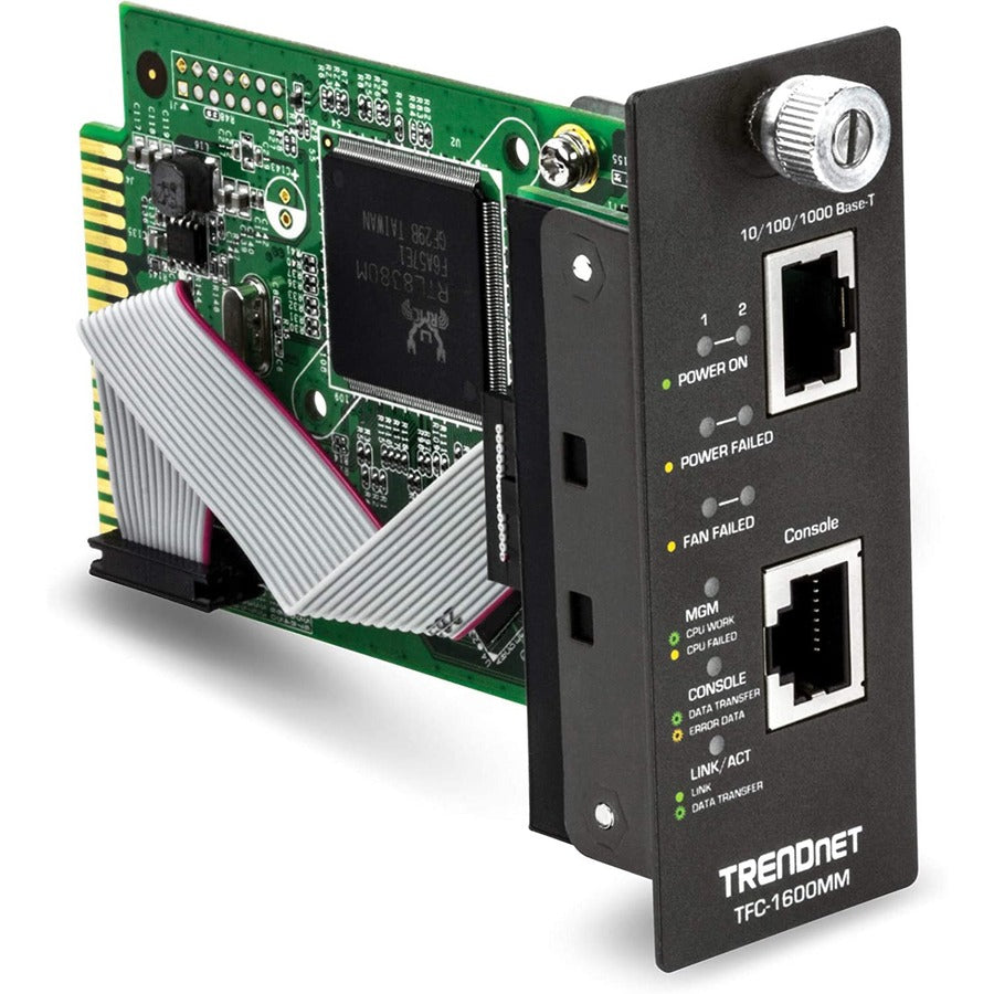 Module de gestion SNMP TRENDnet pour TFC-1600 ; Prend en charge la gestion basée sur les ports ; Surveillance en temps réel; Vitesse du convertisseur ; Activité de lien ; Statut recto-verso ; Port Gigabit ; Protection à vie ; TFC-1600MM TFC-1600MM