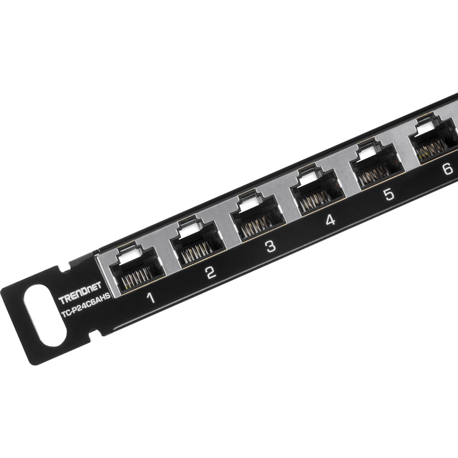 TRENDnet 24-Port CAT6A Shielded Half-U Patch Panel, TC-P24C6AHS, 10G Ready, Half the height of Standard 1U Patch Panels, Metal Rackmount Housing, CAT5e/Cat6/CAT6A Compatible, Cable Management TC-P24C6AHS