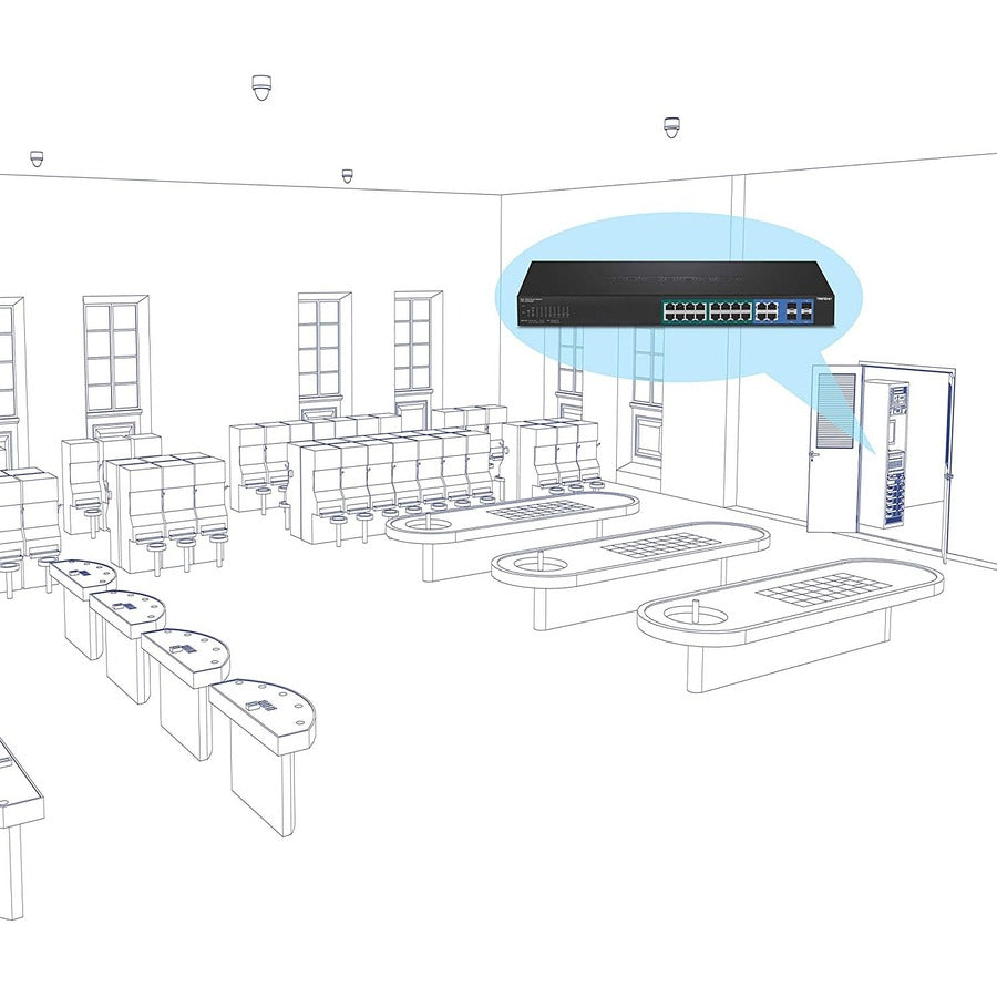 TRENDnet 20-Port Gigabit Web Smart 370W PoE+ Switch; TPE-1620WSF; 16 Gigabit PoE+ Ports; 4 Shared Gigabit Ports(RJ-45 or SFP); 370W PoE Budget;Managed PoE+ Ethernet Network Switch; Lifetime Protection TPE-1620WSF
