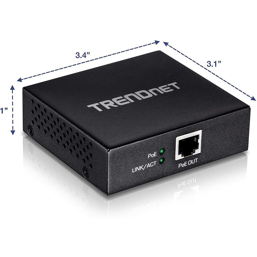 TRENDnet Gigabit PoE+ Repeater/Amplifier, 1 x Gigabit PoE+ In Port, 1 x Gigabit PoE Out Port, Extends 100m For Total Distance Up To 200m (656 ft), Supports PoE(15.4W) & PoE+(30W), Black, TPE-E100 TPE-E100