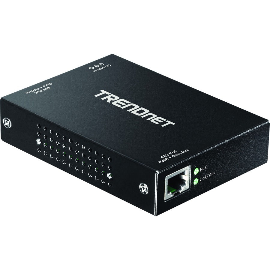 TRENDnet Gigabit PoE+ Repeater/Amplifier, 1 x Gigabit PoE+ In Port, 1 x Gigabit PoE Out Port, Extends 100m For Total Distance Up To 200m (656 ft), Supports PoE(15.4W) & PoE+(30W), Black, TPE-E100 TPE-E100