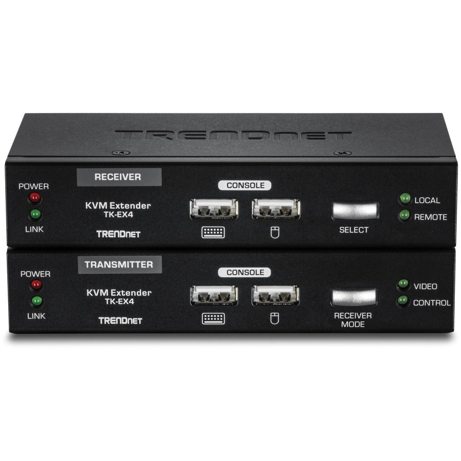 Kit d'extension KVM TRENDnet, extension des commandes clavier/vidéo/souris, jusqu'à 100 mètres (328 pieds), touches de raccourci, émetteur, récepteur, PS/2, VGA, TK-EX4 TK-EX4