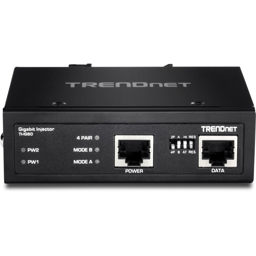 TRENDnet Hardened Industrial 60W Gigabit PoE+ Injector, DIN-Rail Mount, IP30 Rated Housing, Includes DIN-rail & Wall Mounts, TI-IG60 TI-IG60