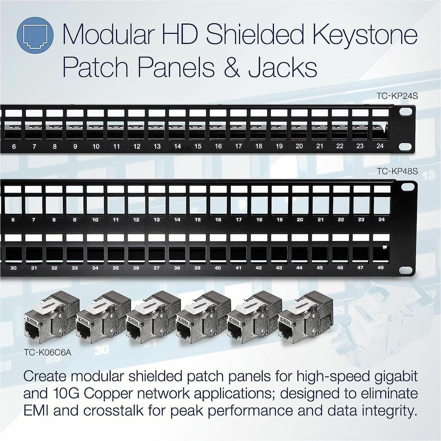 TRENDnet Panneau de brassage Keystone vierge blindé 2U HD 48 ports, TC-KP48S, boîtier de montage en rack métallique 2U 19", panneau de gestion réseau, recommandé avec les prises Keystone TC-K06C6A Cat6A (vendues séparément) TC-KP48S