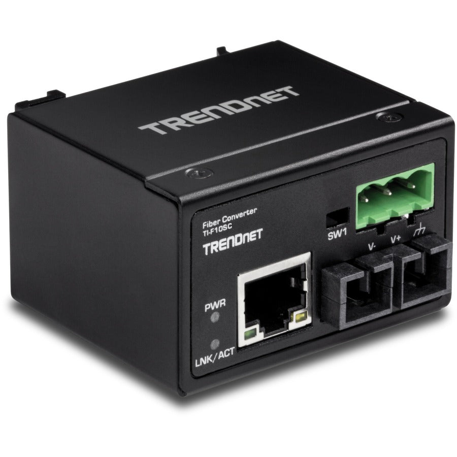 TRENDnet Hardened Industrial 100Base-FX Multi-Mode SC Fiber Converter; (2km; 1.2 Miles); IP40 Rated Housing; TI-F10SC TI-F10SC