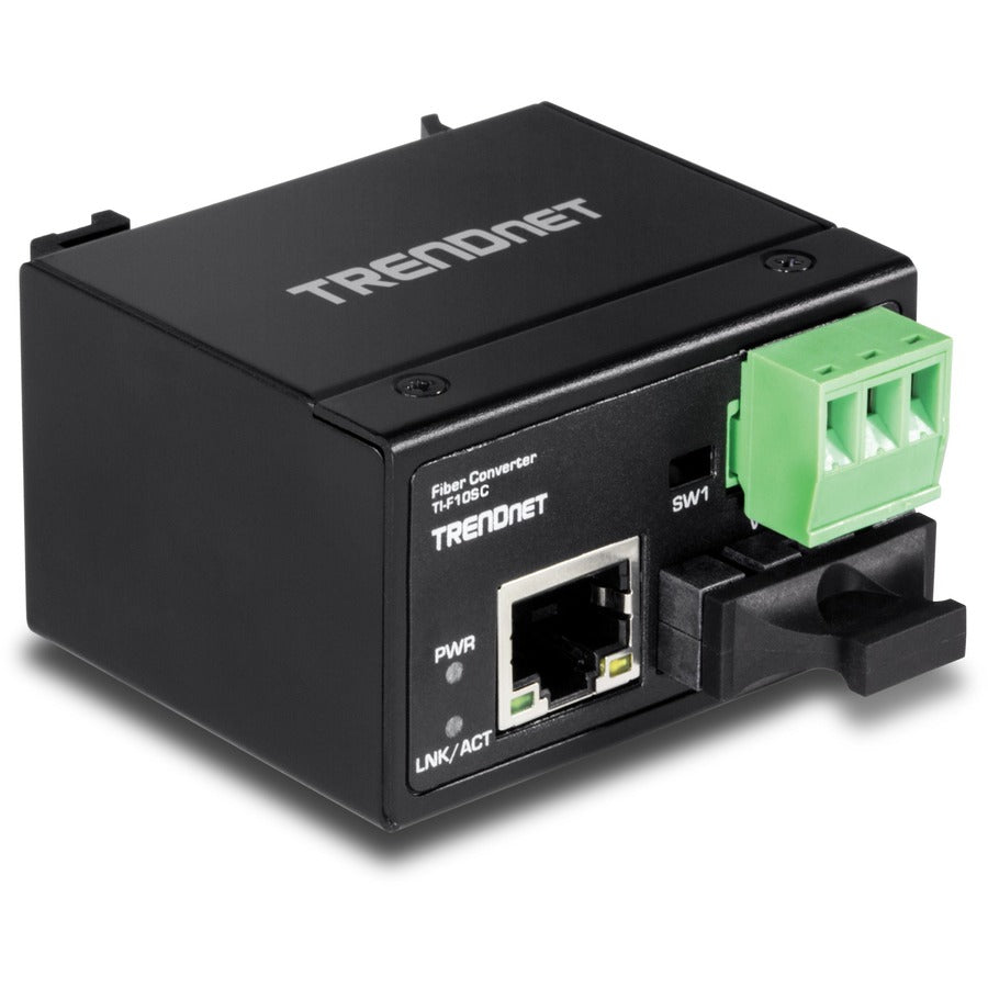 TRENDnet Hardened Industrial 100Base-FX Multi-Mode SC Fiber Converter; (2km; 1.2 Miles); IP40 Rated Housing; TI-F10SC TI-F10SC