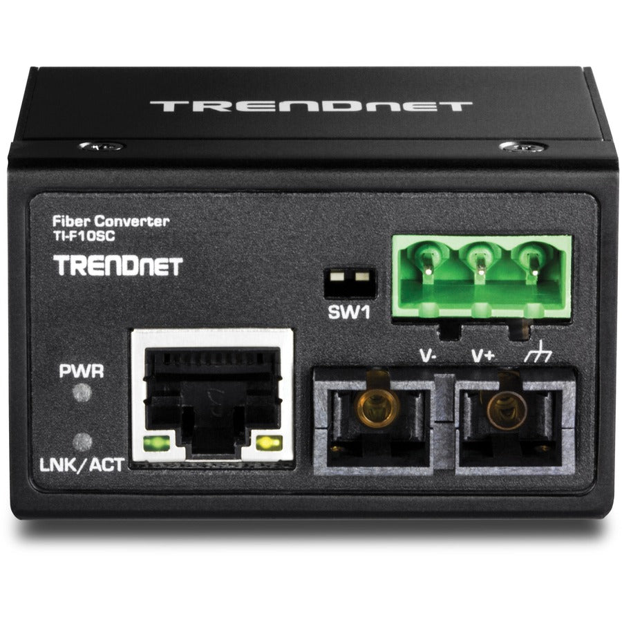 TRENDnet Hardened Industrial 100Base-FX Multi-Mode SC Fiber Converter; (2km; 1.2 Miles); IP40 Rated Housing; TI-F10SC TI-F10SC