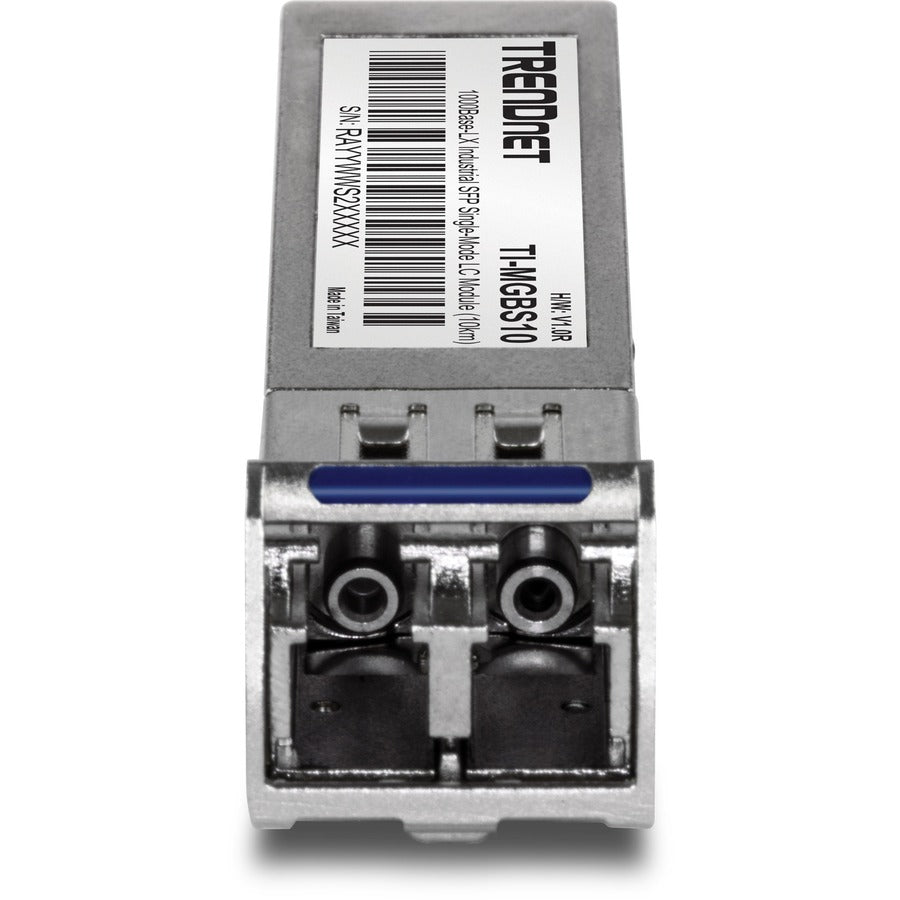 TRENDnet SFP to RJ45 Industrial Single-Mode LC Module (10km); TI-MGBS10; 1000Base-LX Industrial SFP; Compliant with IEEE 802.3z Gigabit Ethernet; Data Rates of up to 1.25Gbps; Lifetime Protection TI-MGBS10