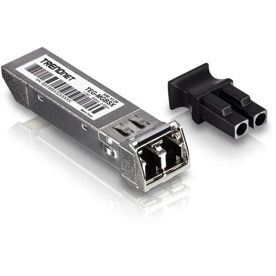 TRENDnet SFP Multi-Mode LC Module, Up To 550m (1800 Ft), Mini-GBIC, Hot Pluggable, IEEE 802.3z Gigabit Ethernet, Supports Up To 1.25 Gbps, Lifetime Protection, Silver, TEG-MGBSX TEG-MGBSX