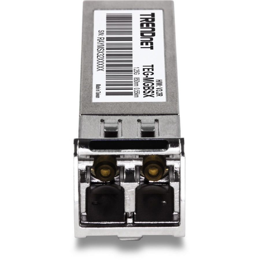 TRENDnet SFP Multi-Mode LC Module, Up To 550m (1800 Ft), Mini-GBIC, Hot Pluggable, IEEE 802.3z Gigabit Ethernet, Supports Up To 1.25 Gbps, Lifetime Protection, Silver, TEG-MGBSX TEG-MGBSX