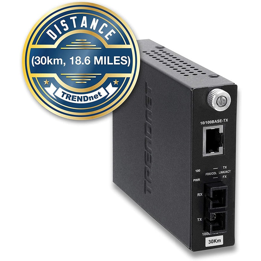 TRENDnet 100Base-TX to 100Base-FX Single Mode SC Fiber Media Converter (30 Km /18.6 Miles); Auto-Negotiation;Full-Duplex Mode; RJ-45 port; Fiber to Ethernet Converter; Lifetime Protection; TFC-110S30 TFC-110S30