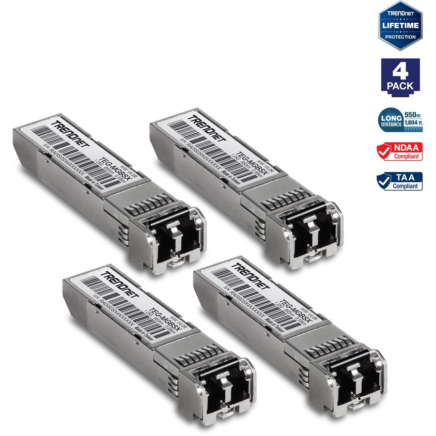 TRENDnet TEG-MGBSX/4; 4-Pack SFP Multi-Mode LC Module (550m) TEG-MGBSX/4