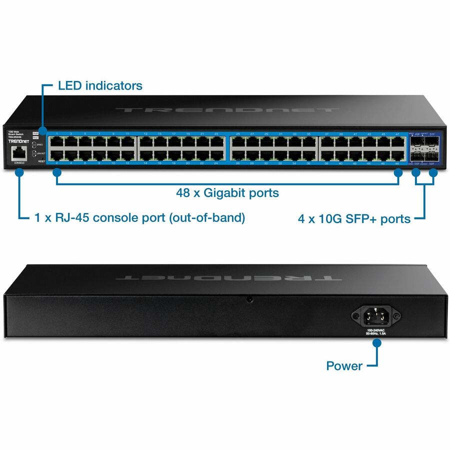 Commutateur intelligent Web Gigabit TRENDnet 52 ports avec ports SFP+ 10G TEG-3524S