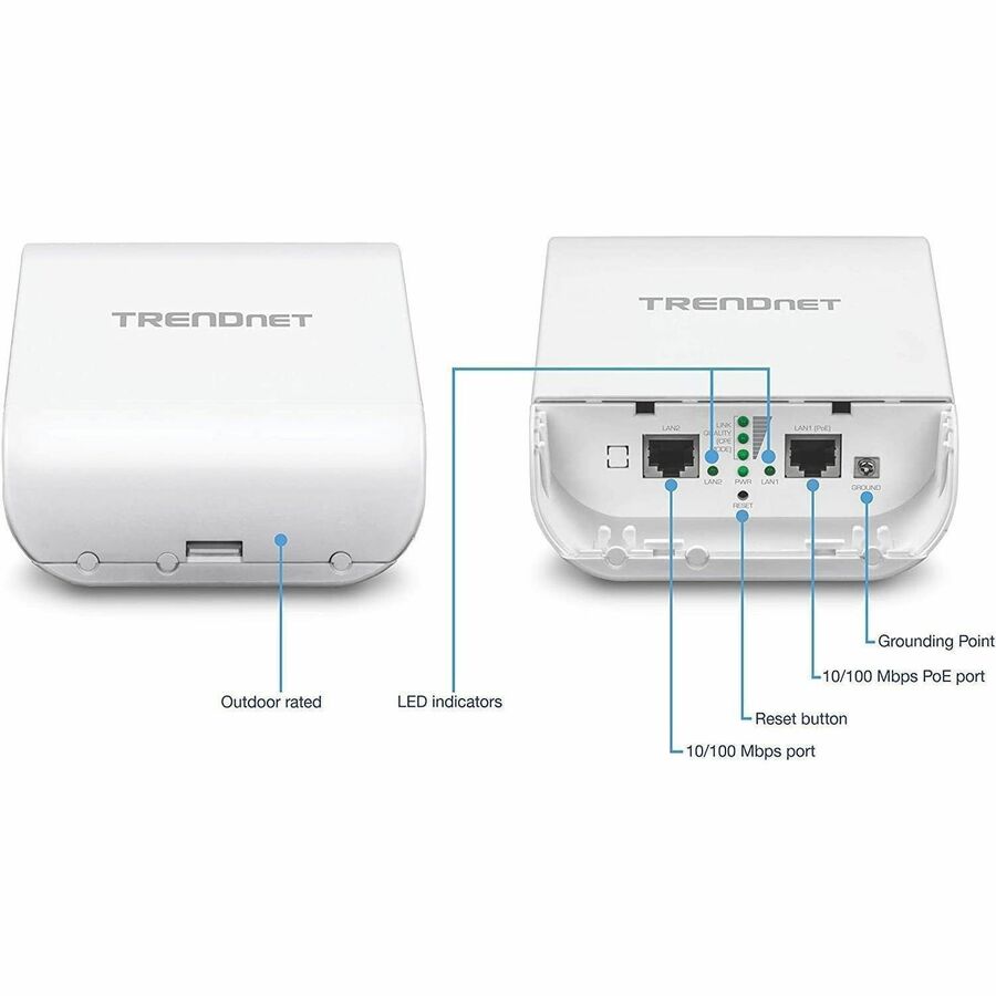 TRENDnet 10dBi Wireless N300 Outdoor PoE Access Point; TEW-740APBO; Point-to-Point (2.4 GHz); Multiple SSID; AP; WDS; Client Bridge; WISP; IPX6 Rated Housing; Built-in 10 dBi Directional Antenna TEW-740APBO