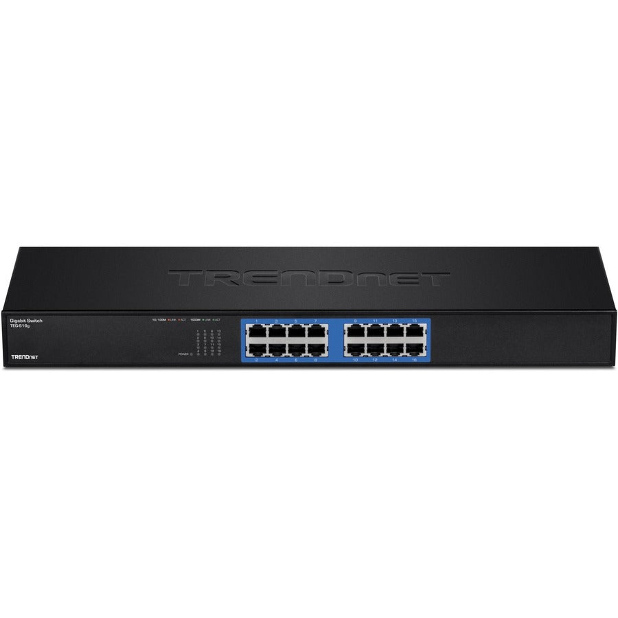 TRENDnet 16-Port Unmanaged Gigabit GREENnet Switch, 16 x RJ-45 Ports, 32Gbps Switching Capacity, Fanless, Rack Mountable, Network Ethernet Switch, Lifetime Protection, Black, TEG-S16G TEG-S16g