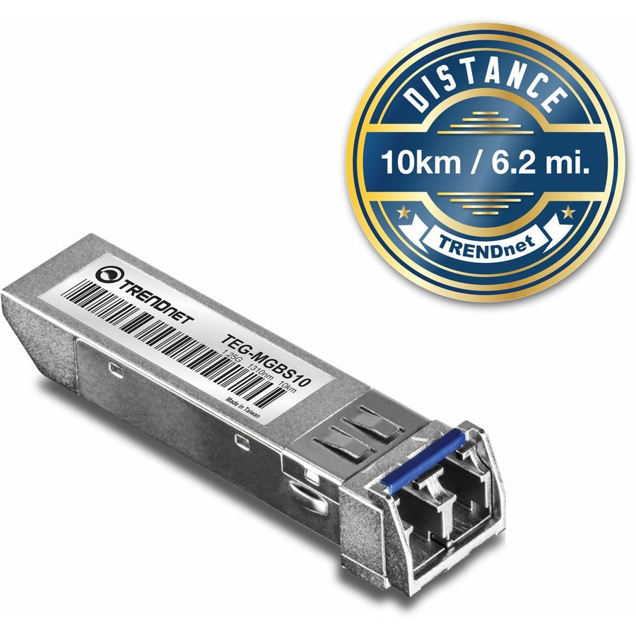 TRENDnet SFP to RJ45 Mini-GBIC Single-Mode LC Module; TEG-MGBS10; For Single Mode Fiber; Distances up to 10km (6.2 Miles); Gigabit SFP Module; IEEE 802.3z Gigabit Ethernet; Lifetime Protection TEG-MGBS10