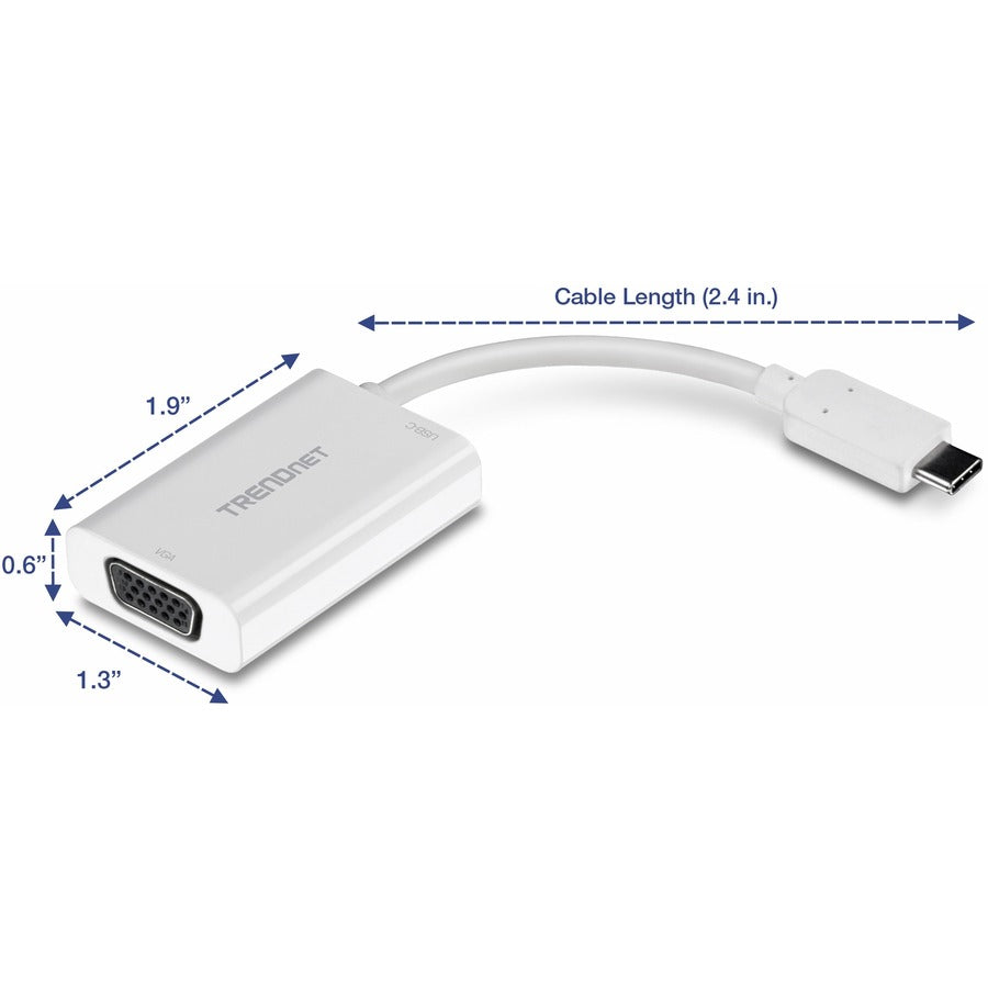 TRENDnet USB-C to VGA Adapter with Power Delivery, High Speed USB-C Connection, USB-C Power Delivery Compliant, CHROME, WINDOWS 10, MAC, TUC-VGA2 TUC-VGA2