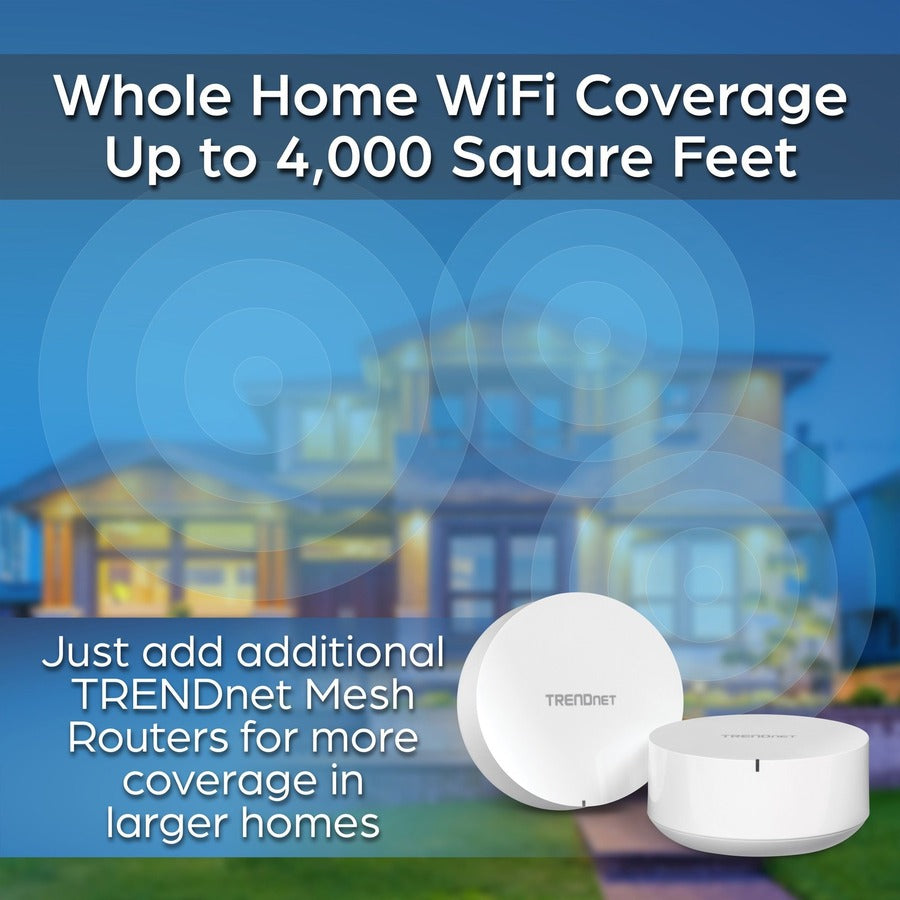 TRENDnet AC2200 WiFi Mesh Router System; TEW-830MDR2K;2 x AC2200 WiFi Mesh Routers; App-Based Setup; Expanded Home WiFi(Up to 4;000 Sq Ft. Home); Content Filtering w/Router Limits;Supports 2.4Ghz/5GHz TEW-830MDR2K