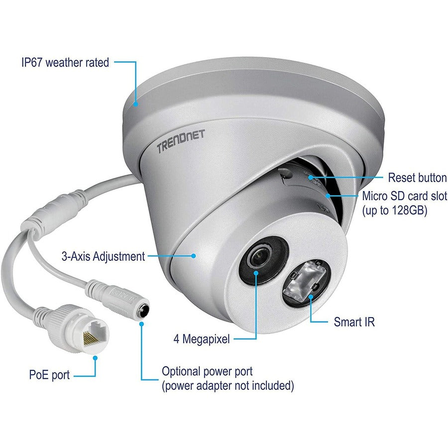 TRENDnet Indoor/Outdoor 4MP H.265 Wdr Poe Ir Fixed Turret Network Camera TV-IP323PI