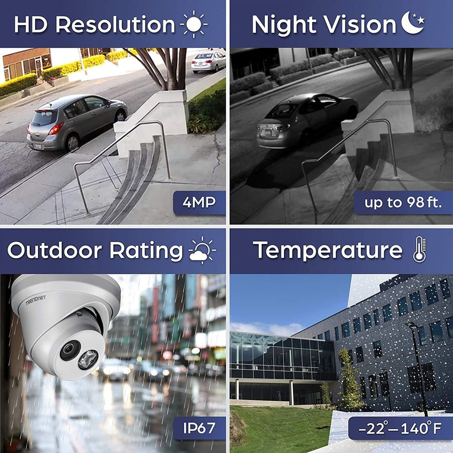 TRENDnet Indoor/Outdoor 4MP H.265 Wdr Poe Ir Fixed Turret Network Camera TV-IP323PI