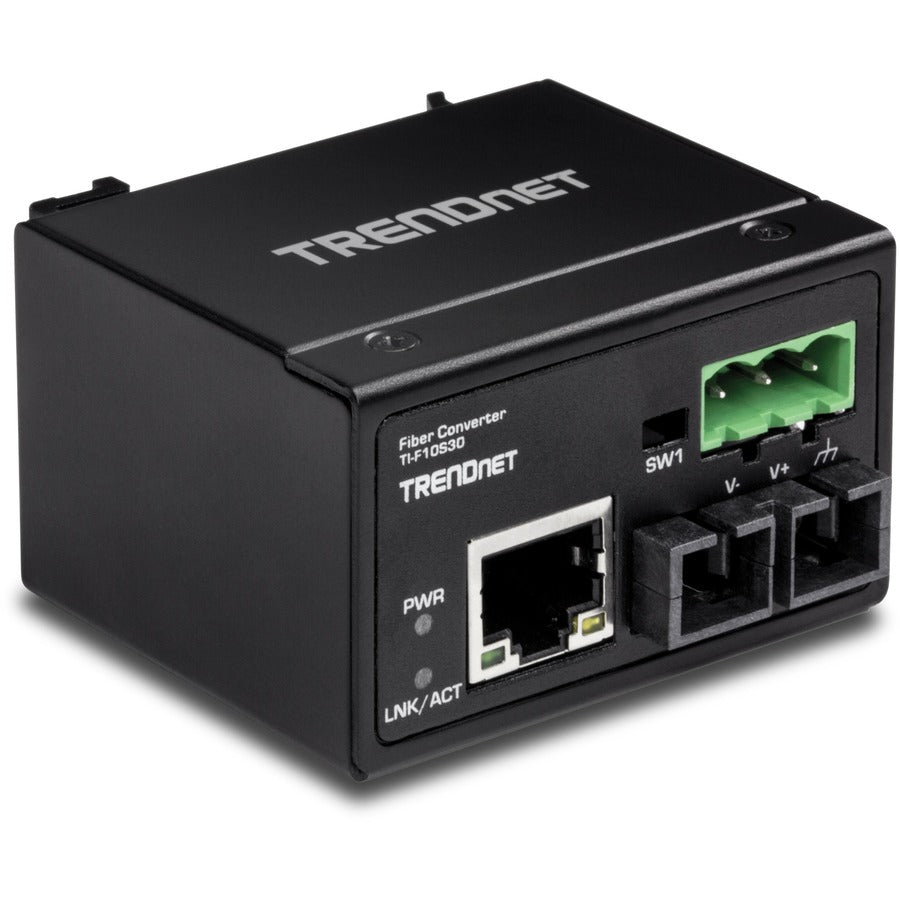 TRENDnet Hardened Industrial 100Base-FX Single-Mode SC Fiber Converter; (30 km; 18.6 Miles); IP40 Rated Housing; TI-F10S30 TI-F10S30