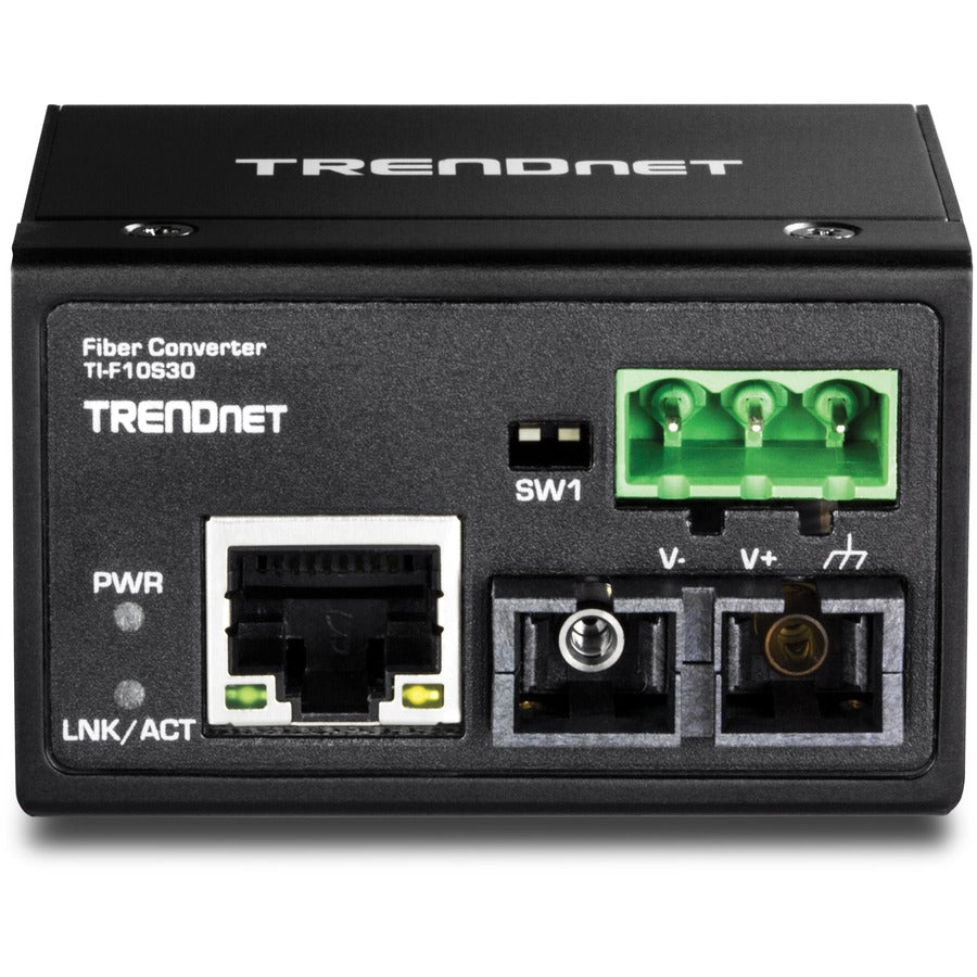 TRENDnet Hardened Industrial 100Base-FX Single-Mode SC Fiber Converter; (30 km; 18.6 Miles); IP40 Rated Housing; TI-F10S30 TI-F10S30