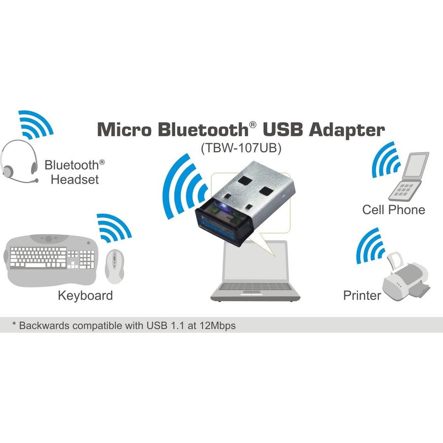 TRENDnet Low Energy Micro Bluetooth 4.0 Class I USB 2.0 with Distance up to 10 Meters/32.8 Feet. Compatible with Win 8.1/8/7/Vista/XP. Classic Bluetooth, Stereo headset, TBW-107UB TBW-107UB