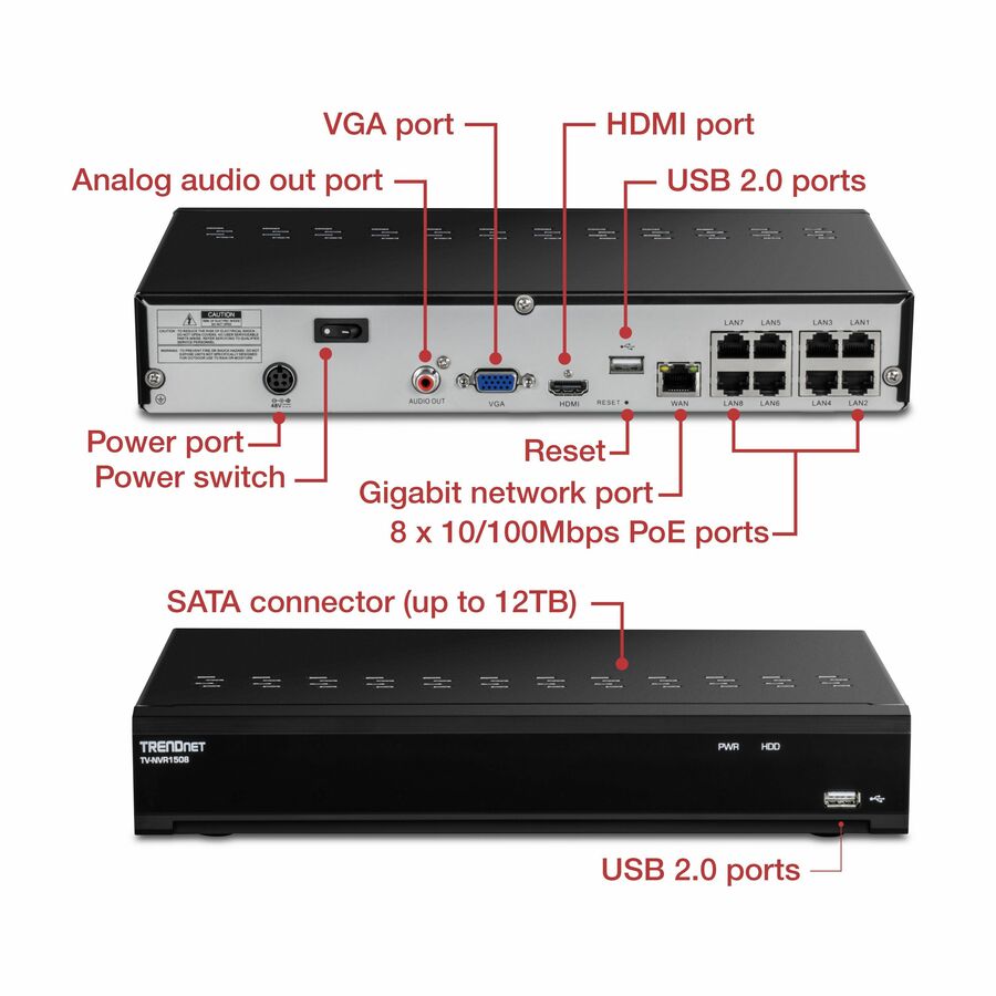 TRENDnet 8-Channel H.265 4K (8MP) PoE NVR TV-NVR1508