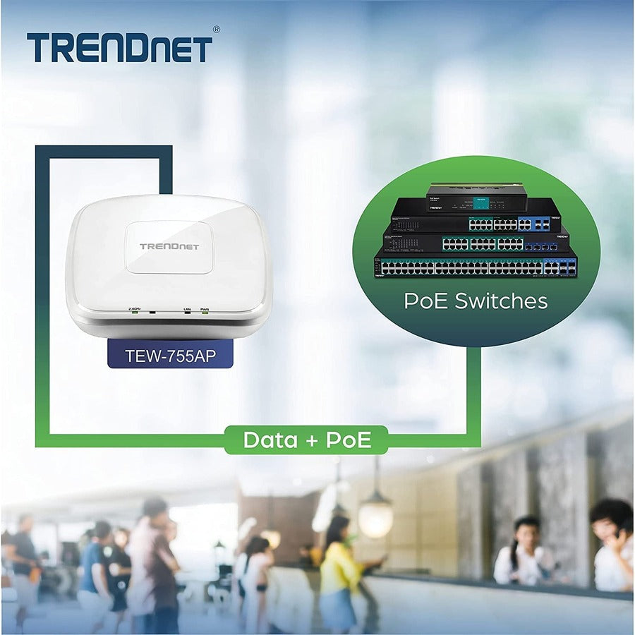 TRENDnet N300 Wireless PoE Access Point with Software Controller; Gigabit; AP; Client; 802.3af; TEW-755AP TEW-755AP